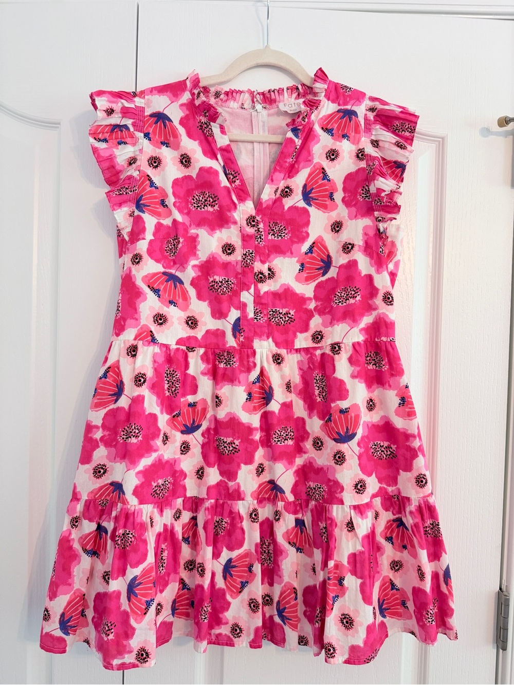 Fate Pink Floral Tiered Dress with Blue Accents